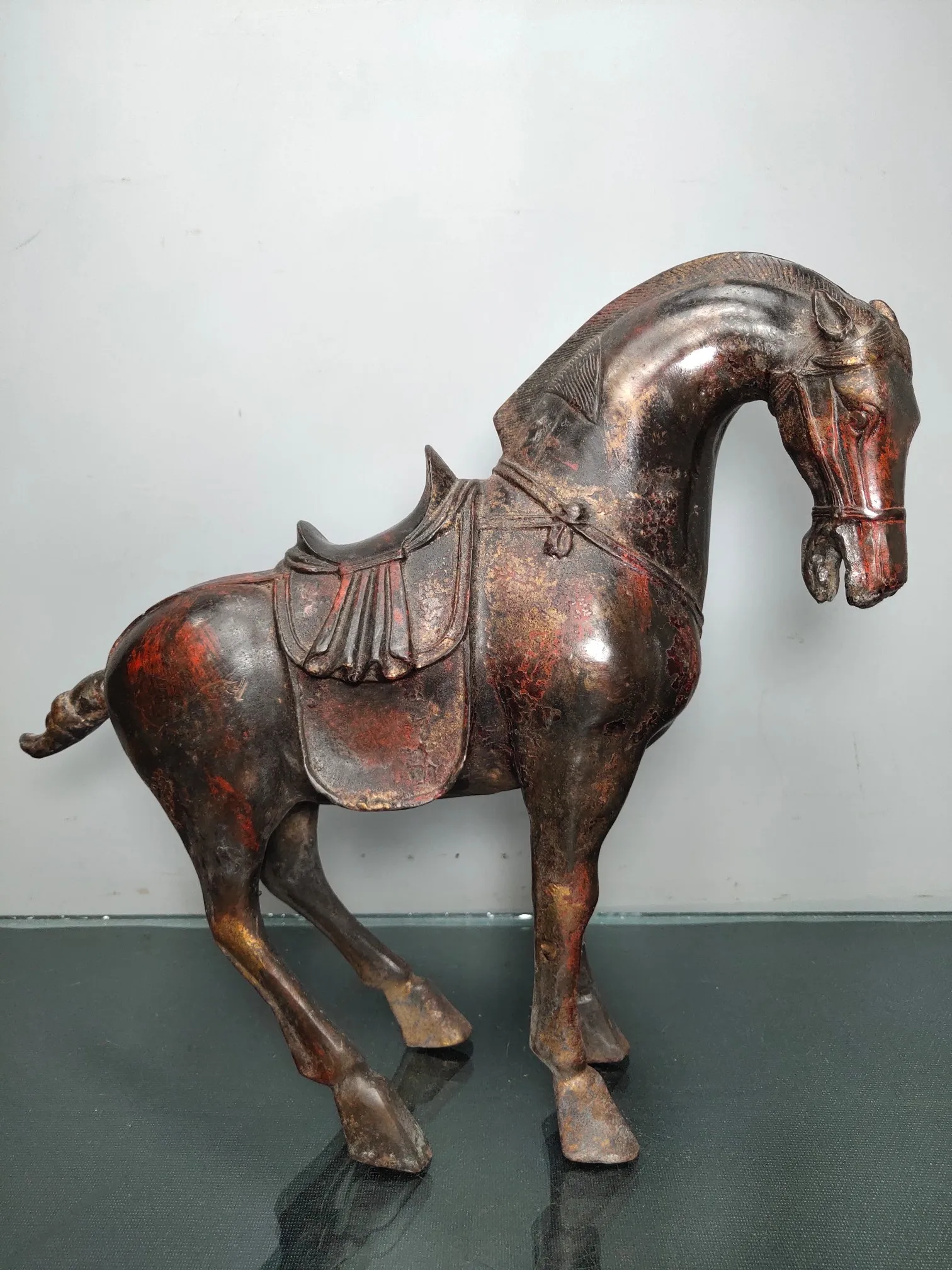 

Китайская коллекция храмов 12 дюймов, старая бронзовая киноварная лак, Статуя китайского знака зодиака, лошадь успеха, счастливая лошадь, ук...