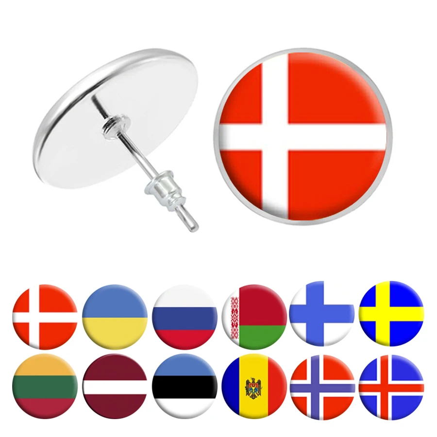 Национальные серьги с флагом Финляндия Швеция Норвегия Дания Украина Россия