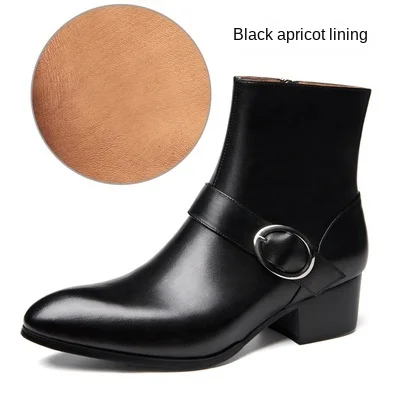 

Winter suede leather Korean men's high heel pointed middle leather boots trendy men's boots zipper trendy Martin boots