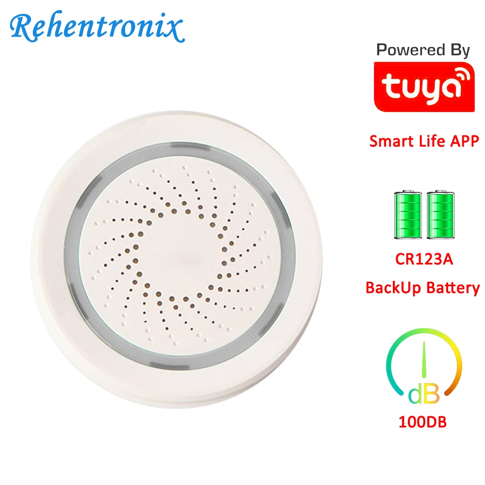 Умная беспроводная звуковая сирена Tuya с Wi Fi излучением 100 дБ для отпугивания