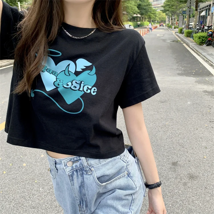 

2556 Love print short summer Korean version 2021 new slim and thin short-sleeved T-shirt