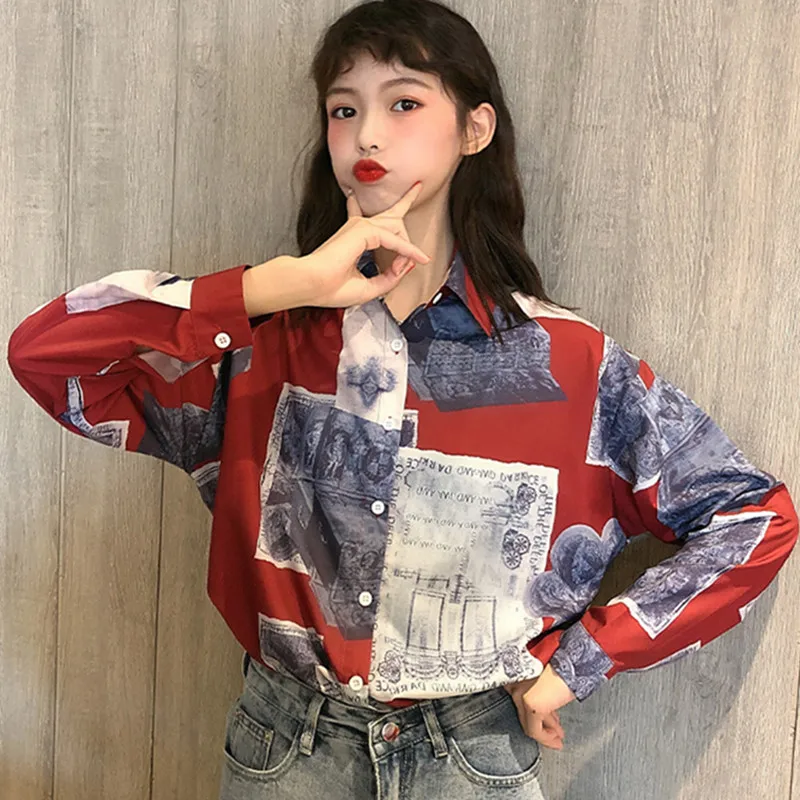 Harajuku Модные женские топы и блузки с принтом весна 2020 модные Ins Blusas Mujer