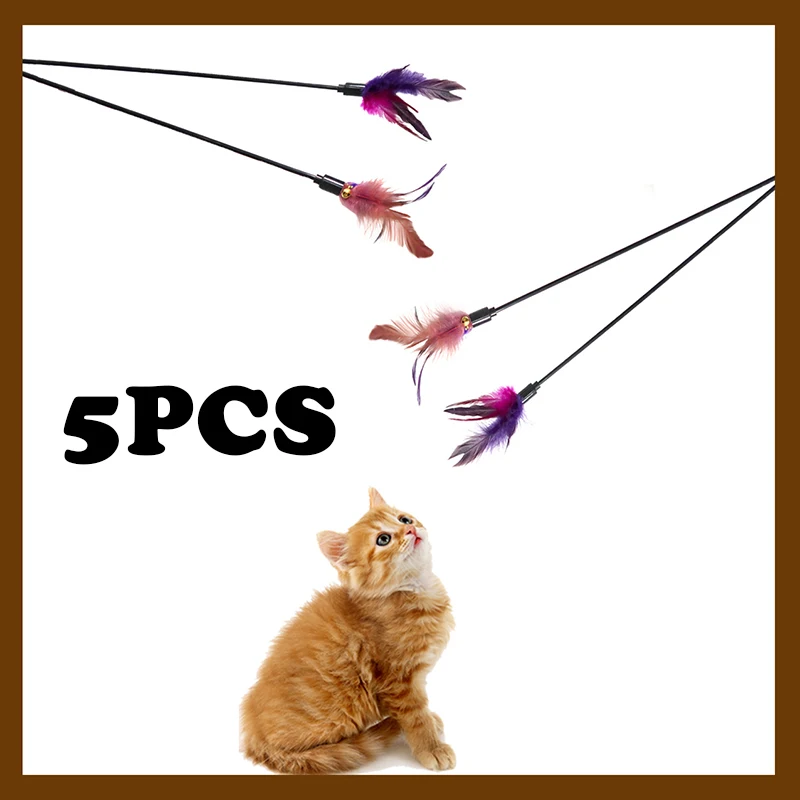 

5pcs Feather Bells Funny Cat Stick Pet Cat Toys Reed Chicken Feather Funny Cat Stick Dry Classic Training Pet Supplies