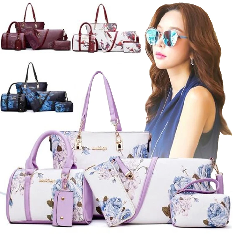 

Women's Shoulder Bag Women's Handbag 6 Piece Set of Chinese Style Leather Bags Clutch Wallet Composite Bag Crossbody