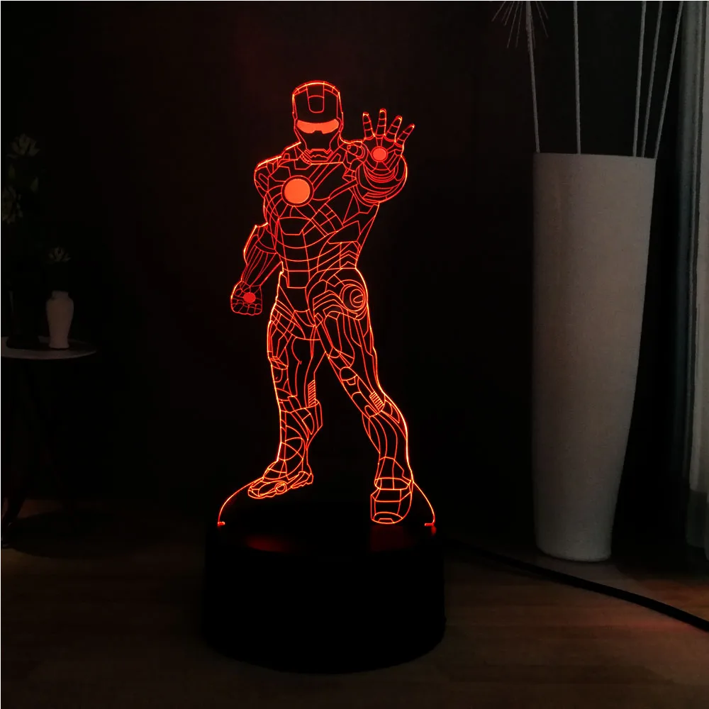Фигурки Marvel светодиодный ночник RGB7colorful стоящий крутой Железный человек настольная лампа дети кабинет лампа Дети подарок на день рождения праздник