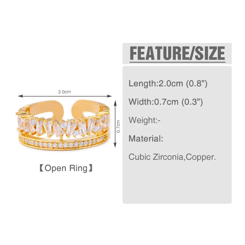 

3pcs/lot Wholesale New accessories in bulk personality zircon-encrusted ring lady double-opening simulation electroplating ring
