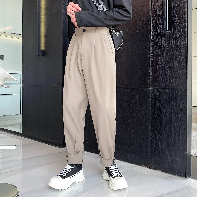Весна 2022, корейский стиль, универсальные шаровары, мужские повседневныесвободные белые драпированные шаровары, брюки для мужчин, размер M-XL