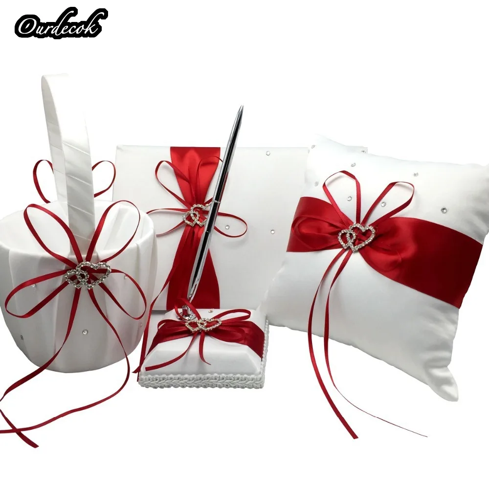 4 шт./компл. 5 цветов свадебное украшение атласное кольцо Подушка + корзина для