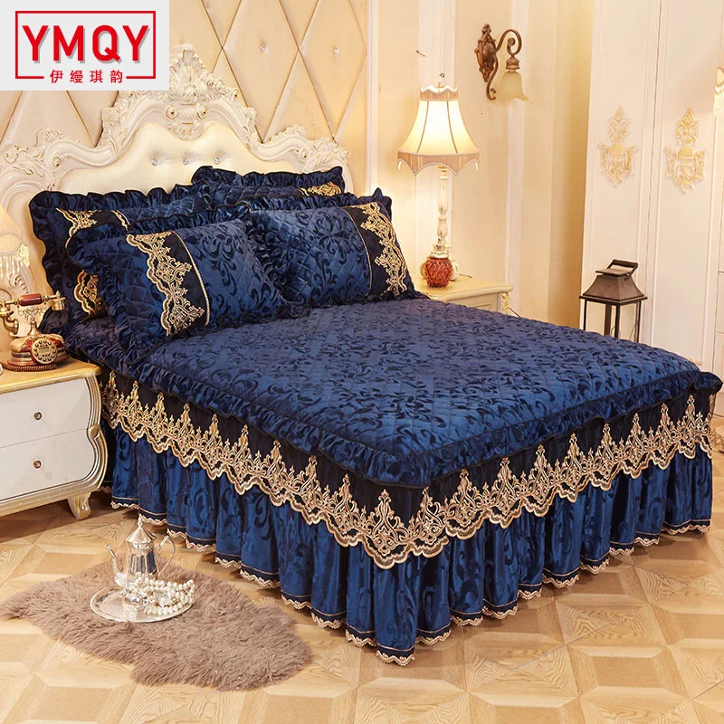 YMQY постельные принадлежности кровать юбка комплект наволочки бархат толстые