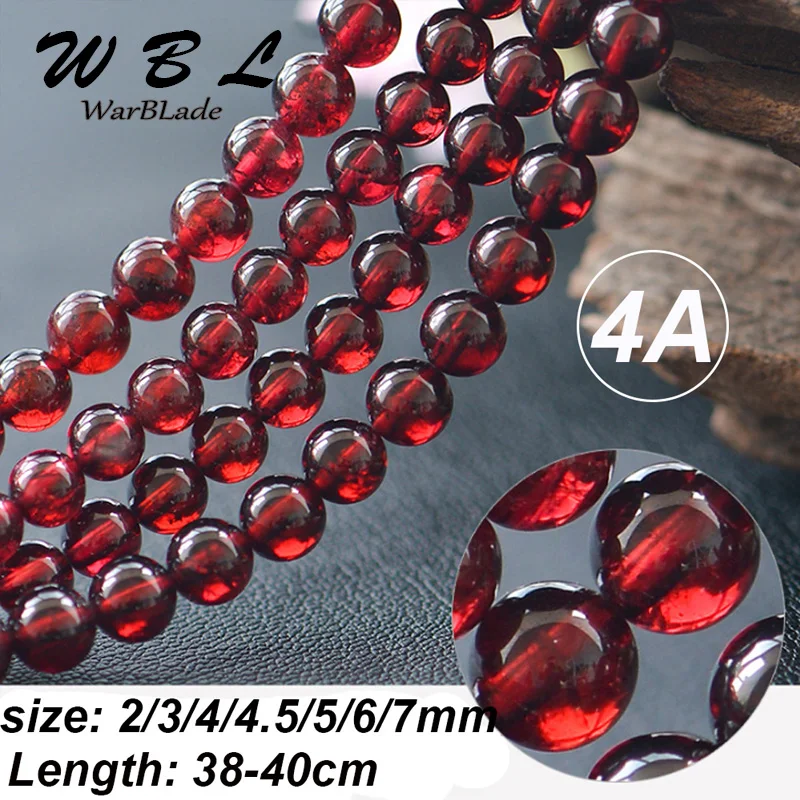 

WarBLade Natural Stone 5A Red Garnet Beads Round Loose Beads 2/3/4/4.5/5/6/7mm For DIY Bracelet Jewelry Making 40cm Strand