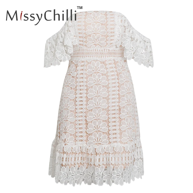 Женское кружевное платье MissyChilli белое винтажное офисное облегающее с коротким