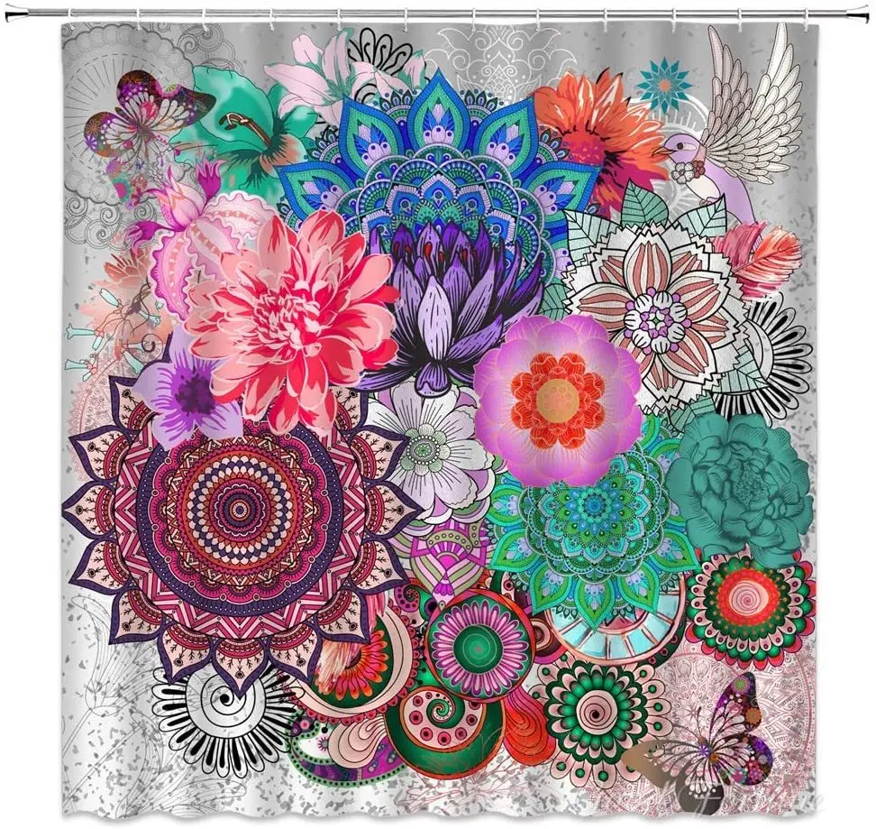 Цветочная занавеска для душа в стиле бохо цветной яркий цветок яркие весенние
