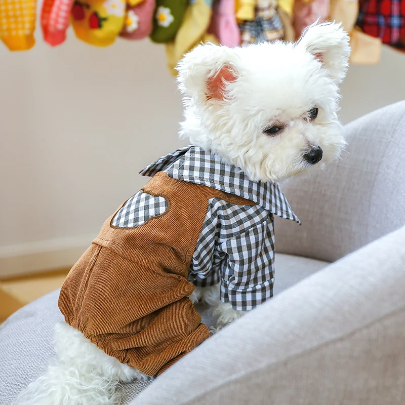 Одежда для собак PETCIRCLE черный и белый комбинезон в клетку с медведем подходит