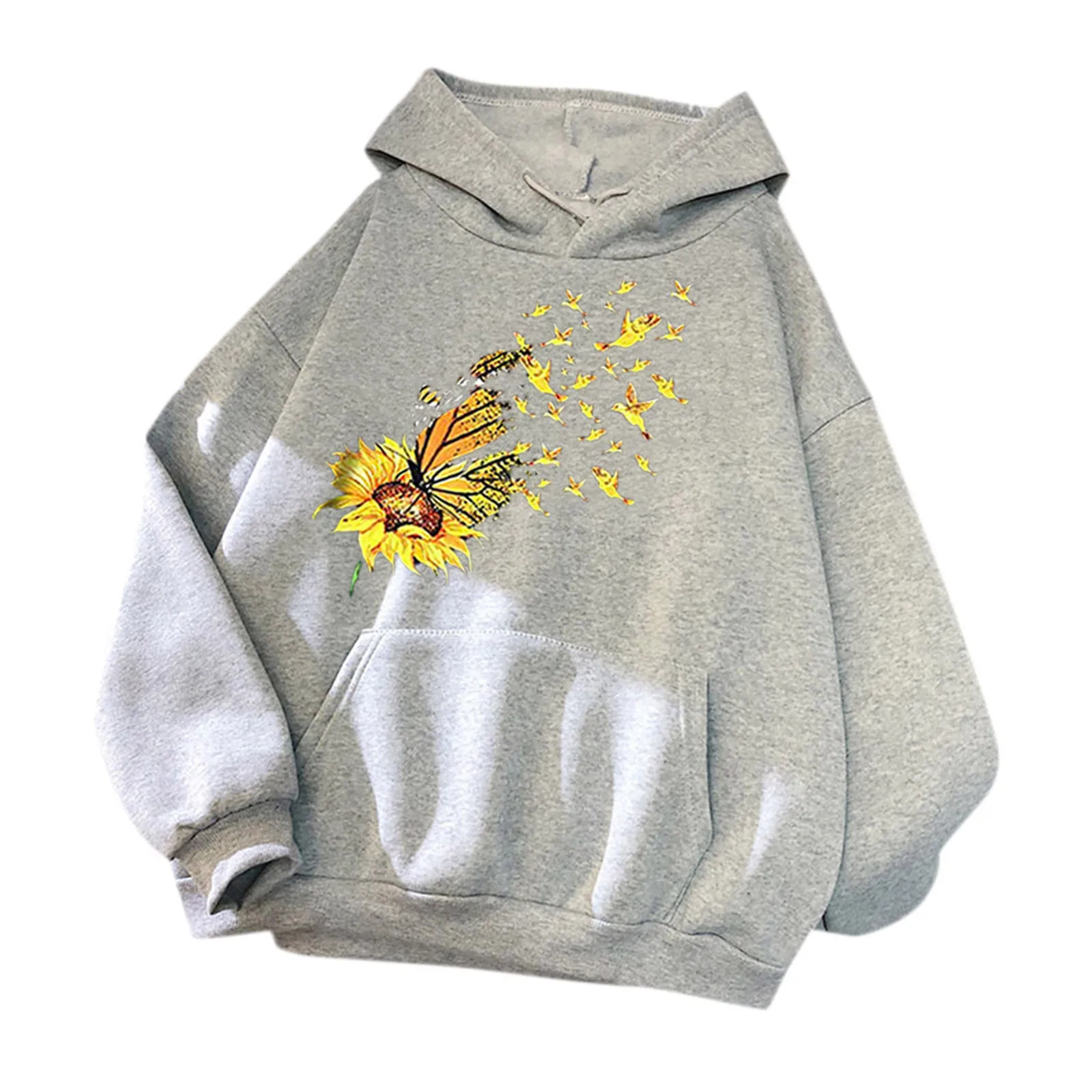 59# Womens Flower Print Long Sleeve Hoodie Sweatshirt Streetwear Hooded Pullover Tops Blouse Sudaderas Mujer Moleton Feminino
