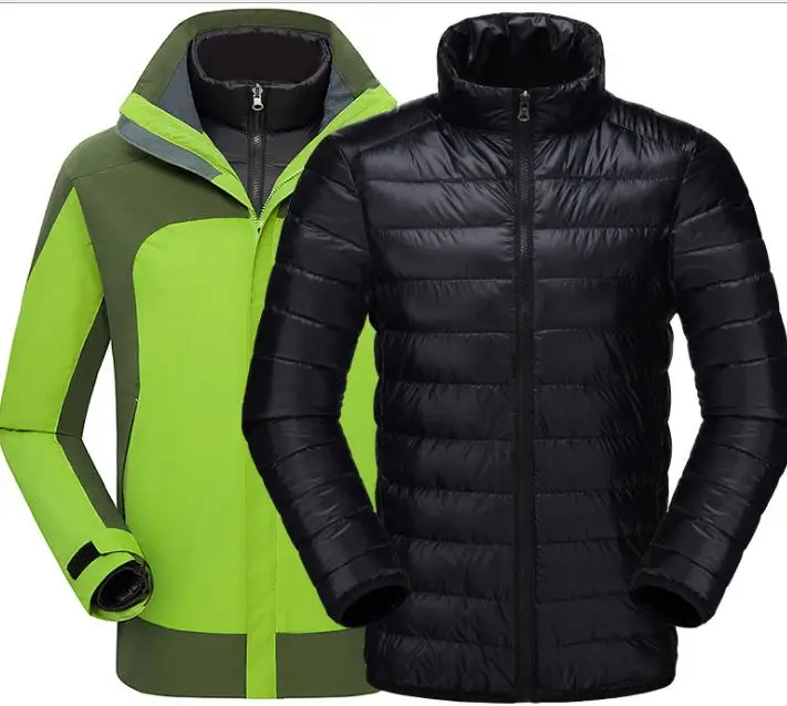 Мужской и женский зимний пуховик ветрозащитный теплый лыжный костюм альпинизм