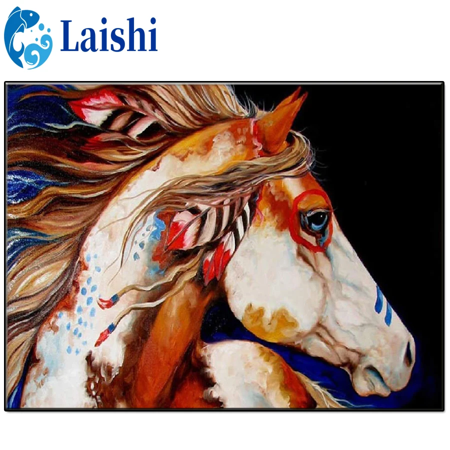 

Алмазная живопись с изображением лошади и перьев в граффити, полноразмерная/круглая Алмазная 5D Вышивка, распродажа, подарок для домашнего декора