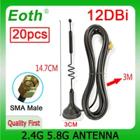 eoth 20pcs 2 4g 5 8g lte antenna 12dbi sma male connector aerial 698 9601700 2700mhz iot magnetic base 3m clear sucker antena