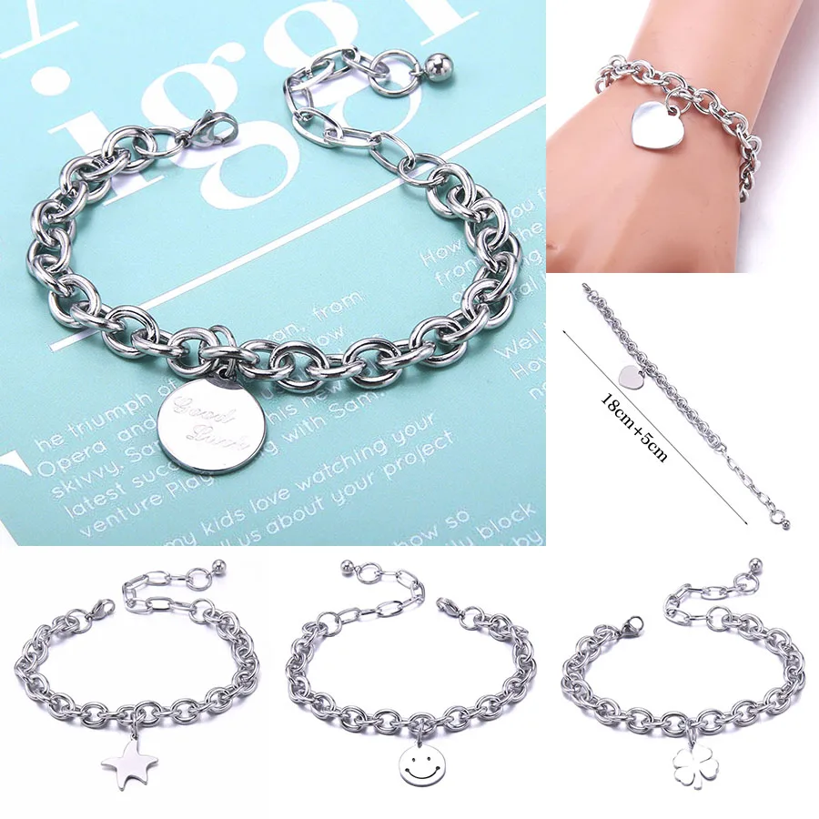 

Fashion Silver Stainless Steel Charm Bracelet Jewelry Trendy Men Women Hand Chain Bangle Accessories Gift Friend Child Couple