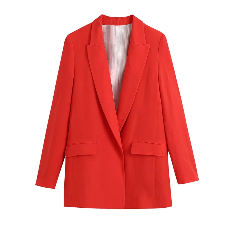 

Модная новинка 2021 от TRAF, женский тонкий однотонный костюм без пуговиц, с длинными рукавами, с отворотом, с закрывающей талией, уличная одежда