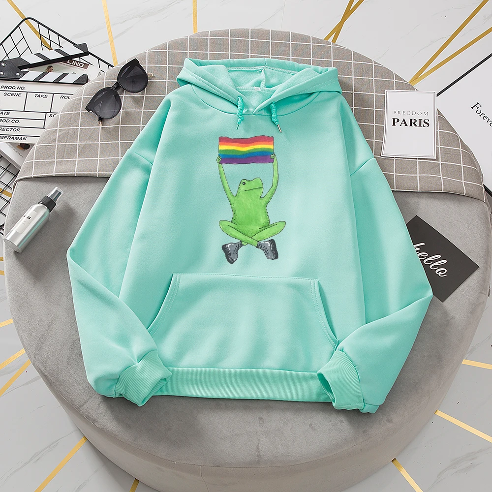 

Women Sweatshirt Hoodie Cute Hip Hop Kawaii Frog Printed Fleece Hoodie Korean Thick Fleece Sweatshirt Womens Long-sleeved Pocket