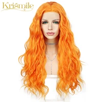 krismile long synthetic lace front wigs orange color water wave hair for women party cosplay drag queen daily high temperature