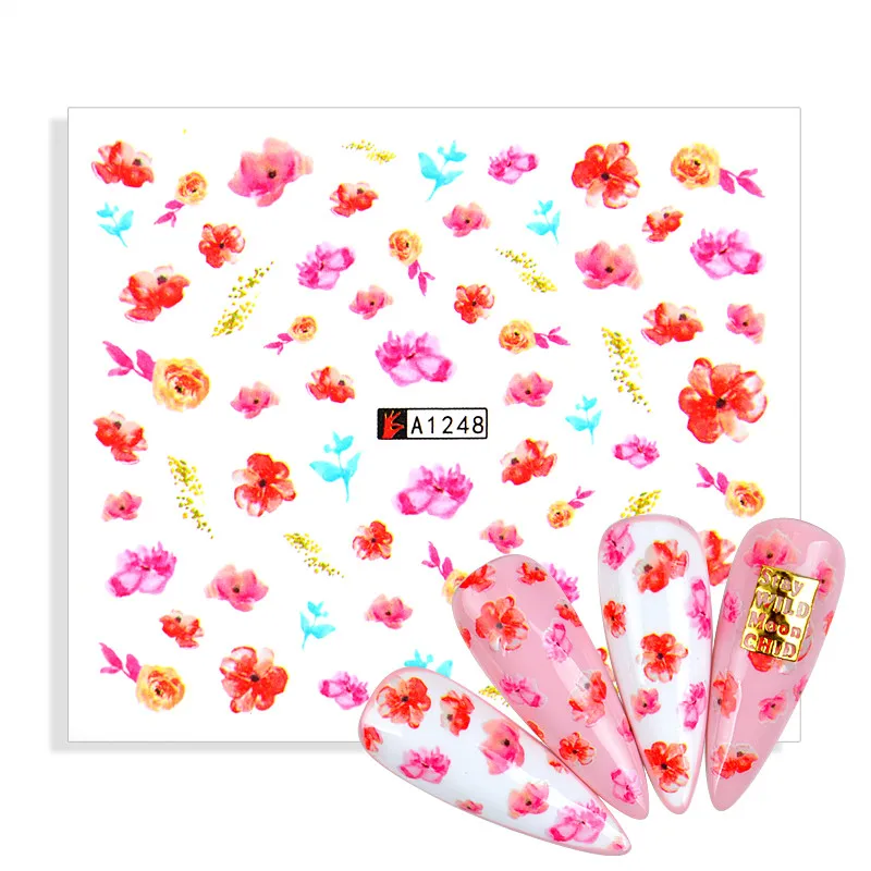 

1 Sheet Flower Leaves Water Decals Spring Theme Blooming Flower Stickers Slider Nail Art Decoration DIY Wraps Tattoo