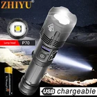 Фонарик XHP70, 4 ядра, светодиодный, с возможностью масштабирования, с зарядкой от Usb, тактический фонарик