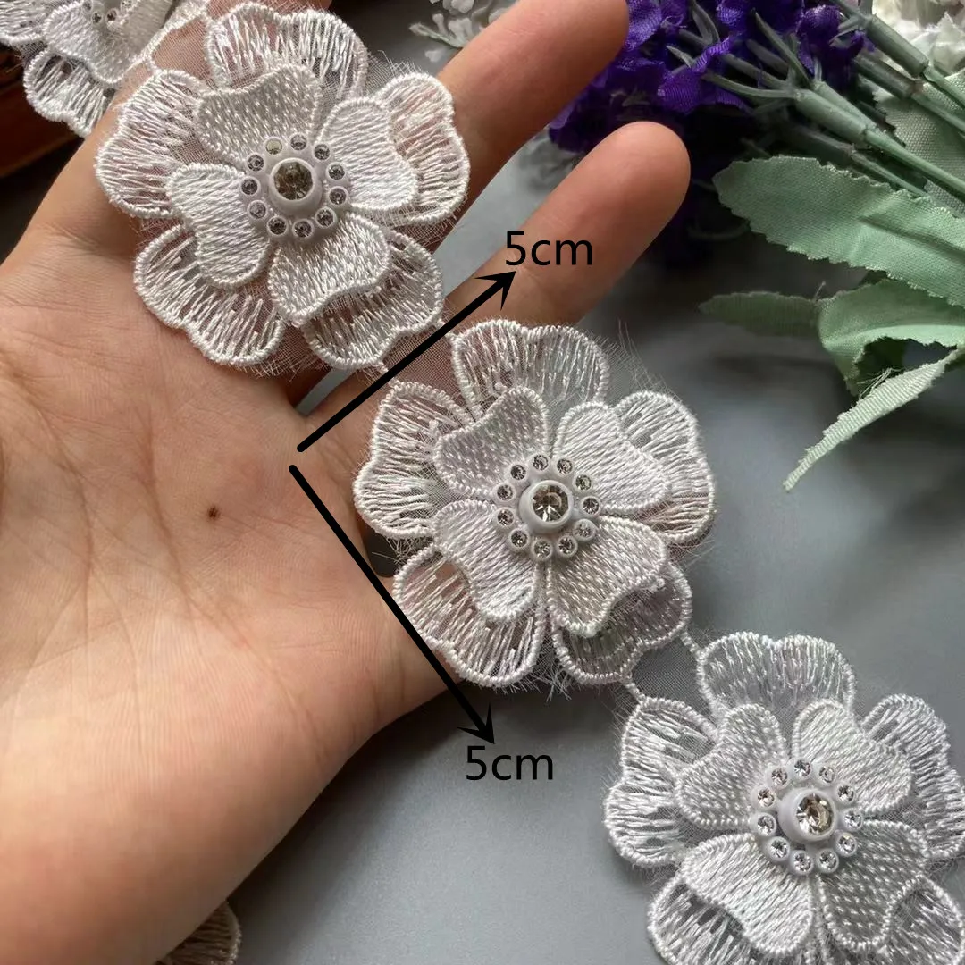 

10 x White 5X5cm 3D Lace Trim Heart Flower Diamond Wide Bridal Wedding Dress Ribbon Embroidered Applique Sewing Craft
