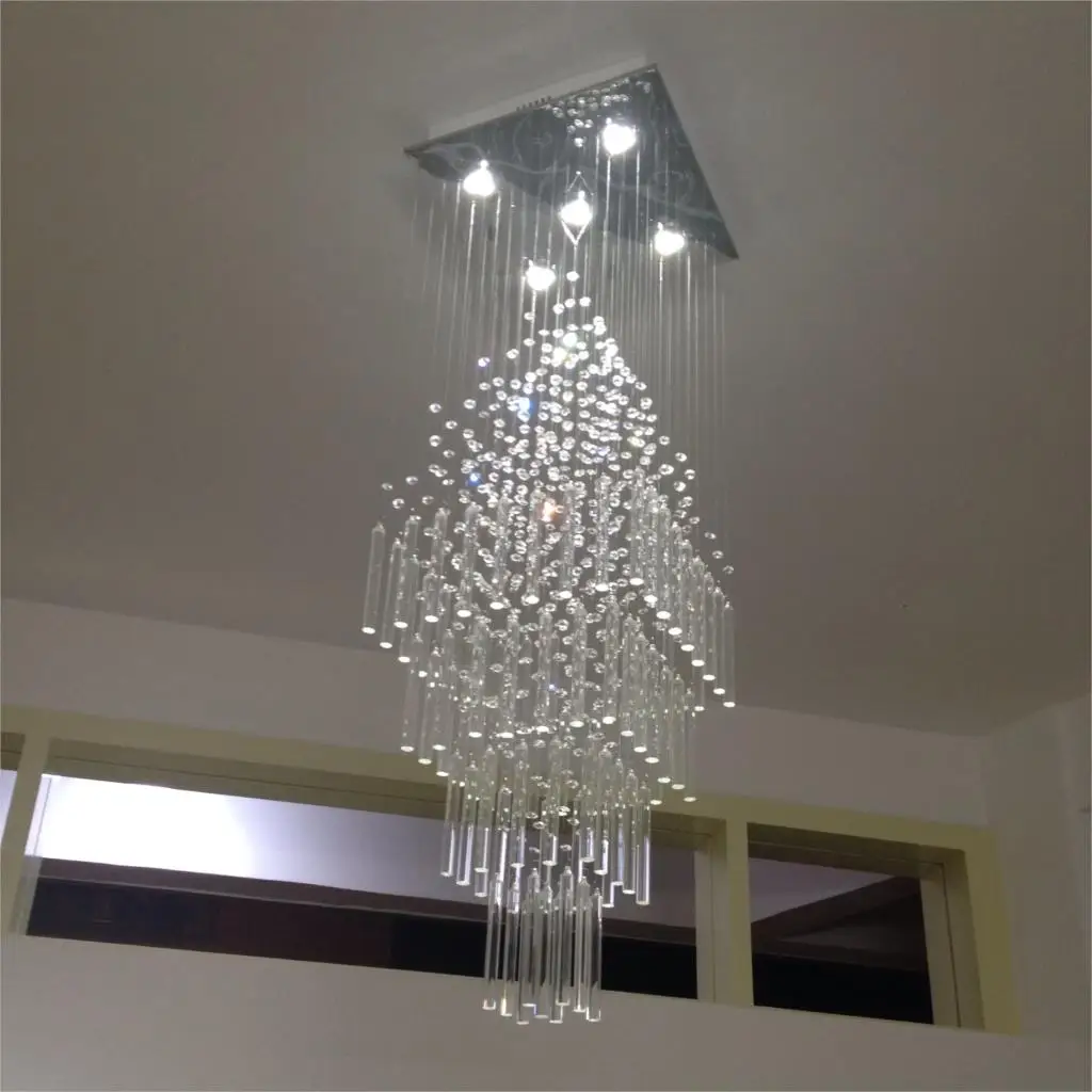 

Modern Ceiling Chandelier For Living Room Columnar Crystal Hanging Lamp Square Base Light Fixture Staircase Loft Cristal Lustre