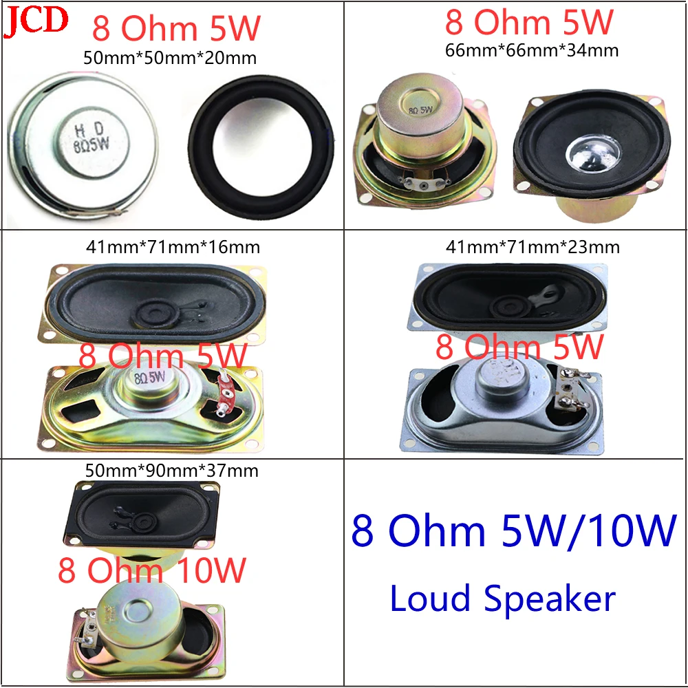 

JCD 1 Pcs 8 Ohm 2W 3W 5W 10W 4R 8R 2/3/5/10W 40mm 52mm 66mm 77mm 4070 5090 Diameter Loudspeaker Loud Speaker