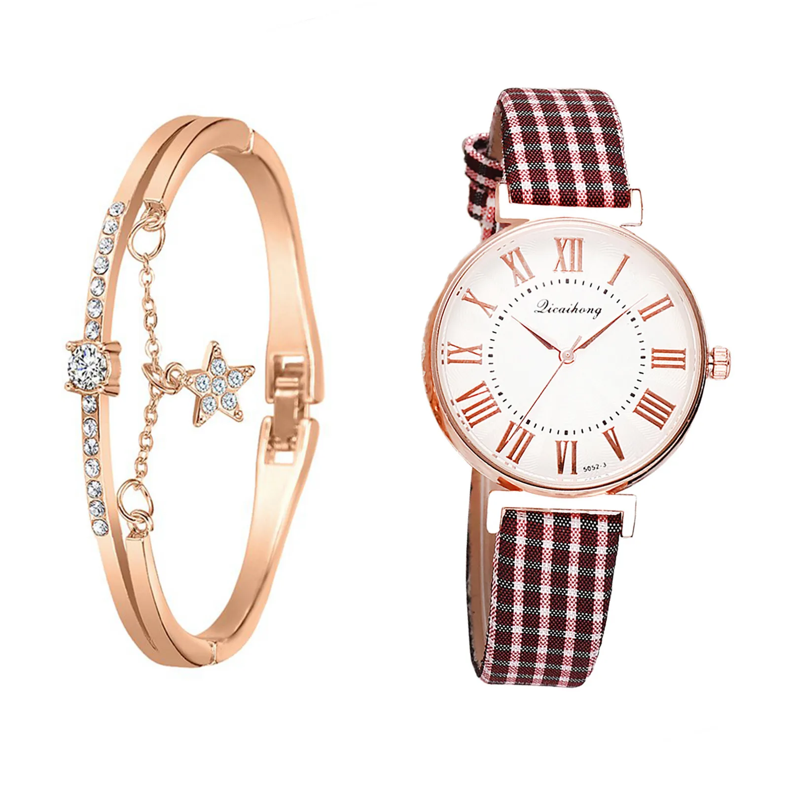 

2pcs Set Women Bracelet Watches Fashion Women Dress Ladies Wrist Watch Scottish Style Quartz Watch Set