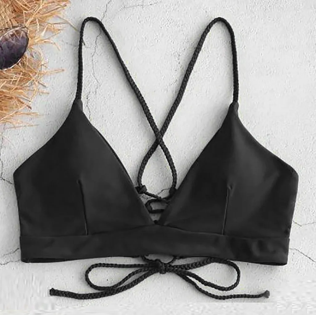 

Lady Sexy Cross Bandage Halter Brazilian Bikini Top Push Up Swim Bra Solid Swimwear Girl Swimsuit Femme Sport Beach Bathing Suit
