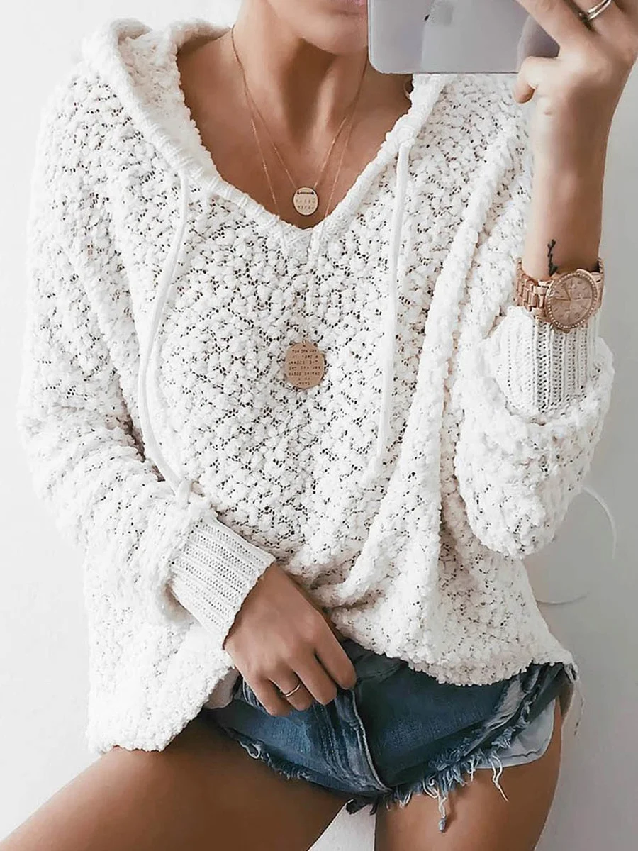

SHEYIJUN Womens sweaters 2021 winter fashion korean style white pullovers knitwear jumpers solid hooded knitted sweater lady