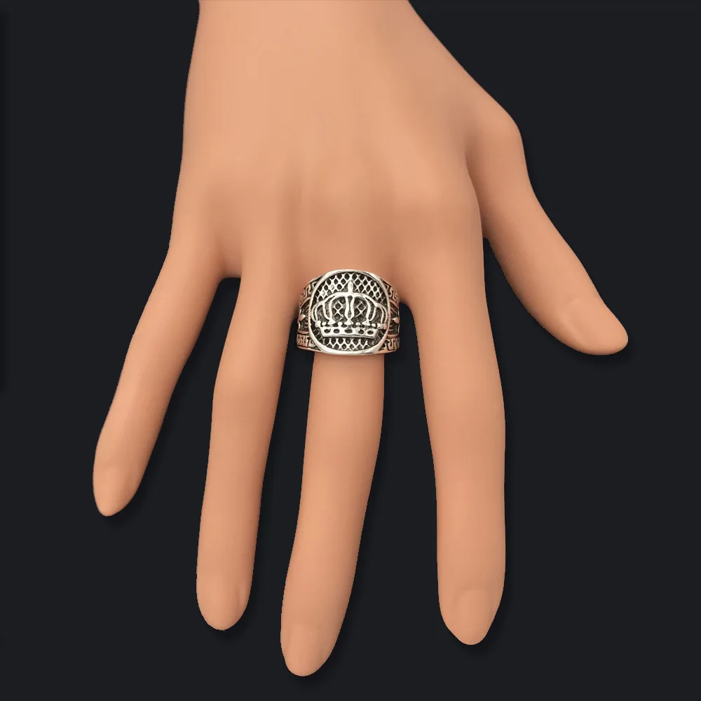 

WANGAIYAO Antique Silver Plated Ring Punk Crown Ring Men Jewelry Retro Fashion Jewelry Ring Party Accessory Size 11