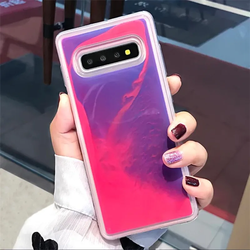 DlSCASE светящийся неоновый песок чехол для samsung Galaxy Note 10 8 9 S8 S9 S10 Plus светится в