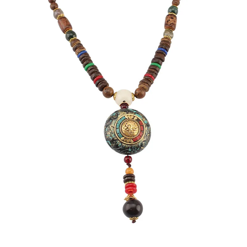 Винтажный буддийский кулон с бусинами из дерева малы этнические богемные