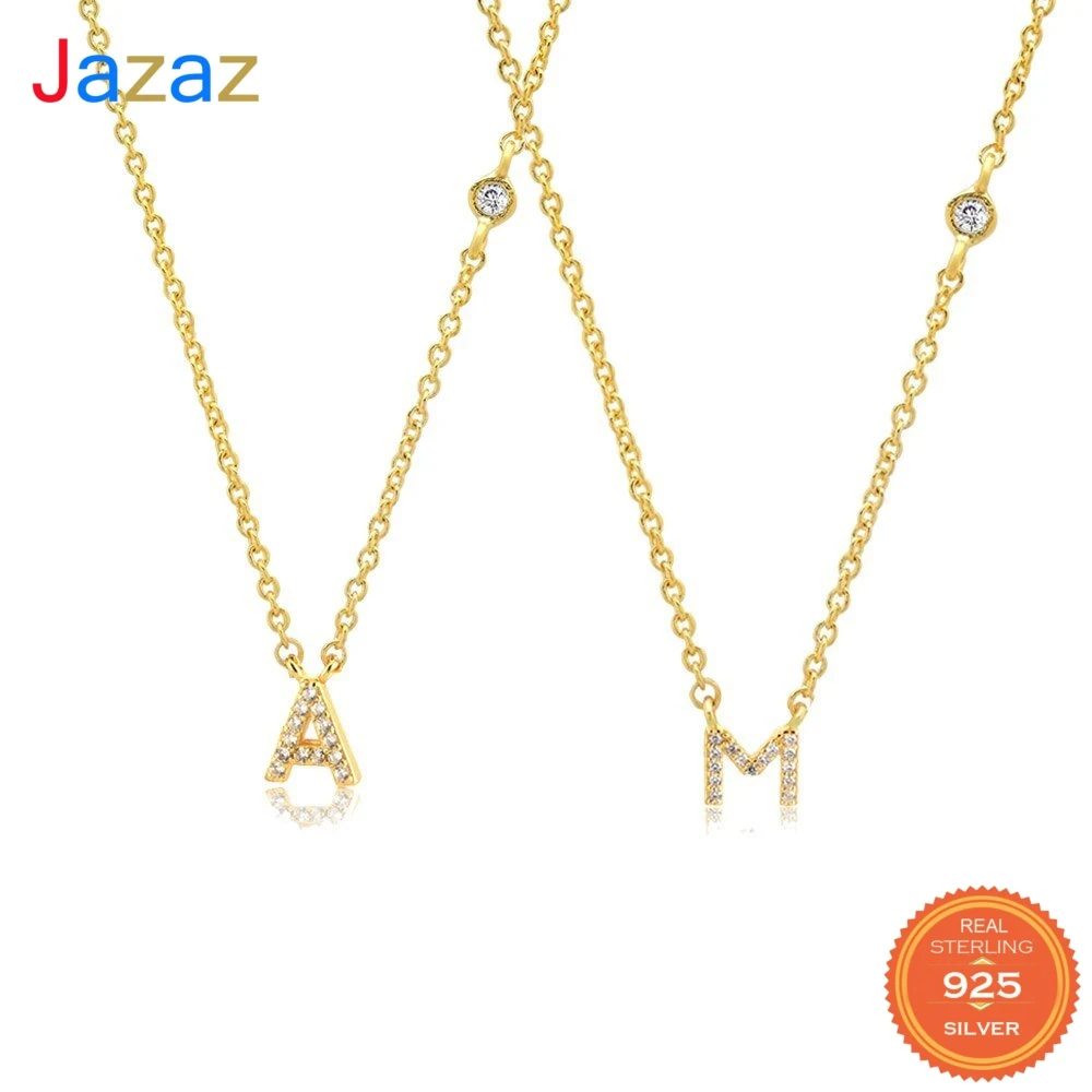 

Jazaz 925 Sterling Silver Gold Small 26 Letters A- Z Zircon CZ Pendant Monogram Necklace Me Initial Alphabet M A Jewelry D001308