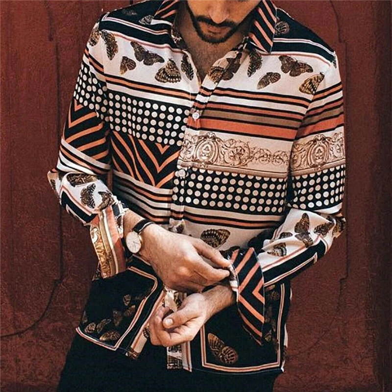 Рубашка мужская с коротким рукавом гавайская Цветочная блузка приталенная