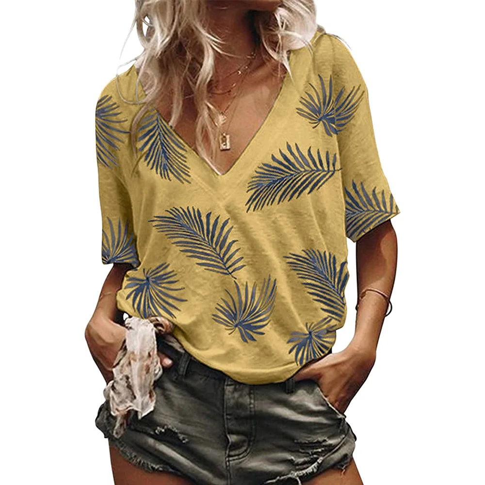 Женские пляжные футболки в стиле бохо с принтом листьев Лидер продаж 2020