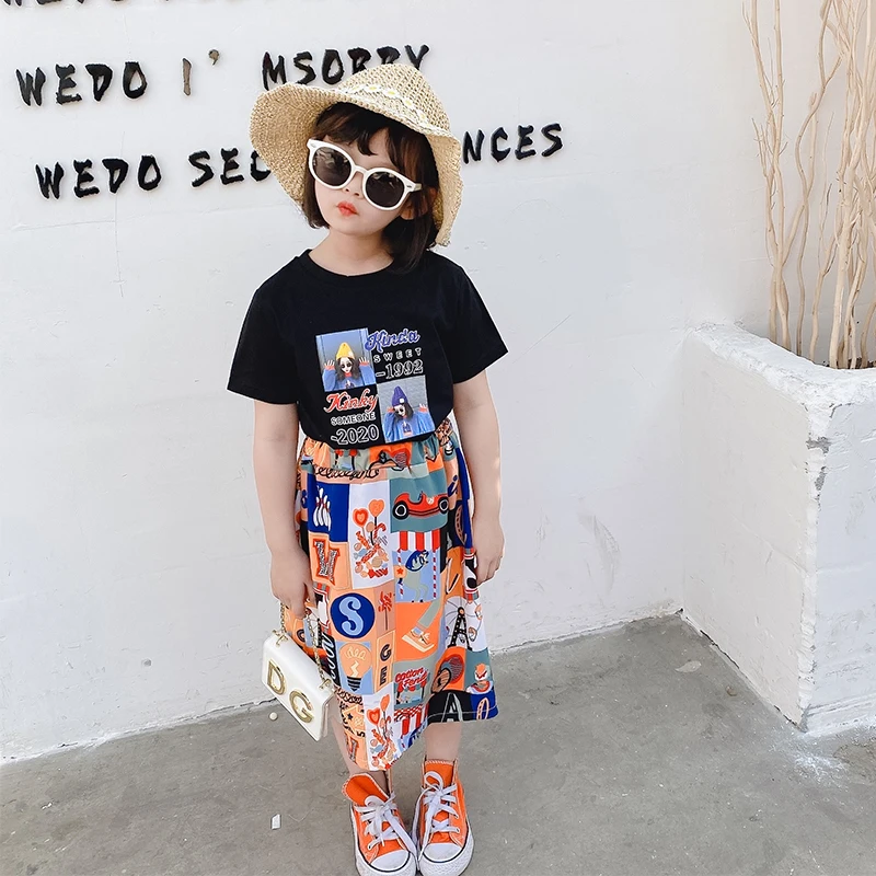 Костюм для девочек лето 2020 новый детский Стильный костюм из двух предметов