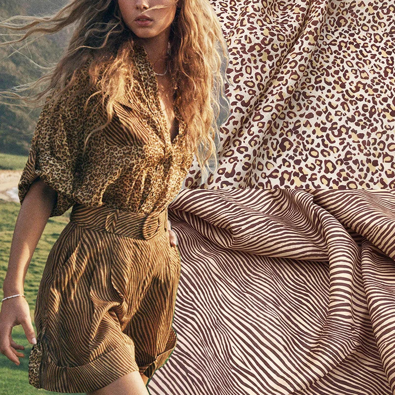 

Leopard Grain Stripe Digital Pure Linen Fabric For Jumpsuits Christmas Tissus Au Mètre Telas Por Metro Ткань Для Шитья Sewing