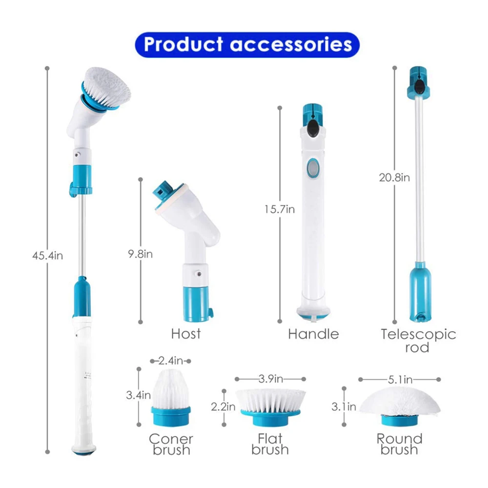 

Electric Spin Scrubber Cordless Rechargeable Bathroom Scrubber Cleaning Brush with Extension Handle Brush Cleaning Tools Set