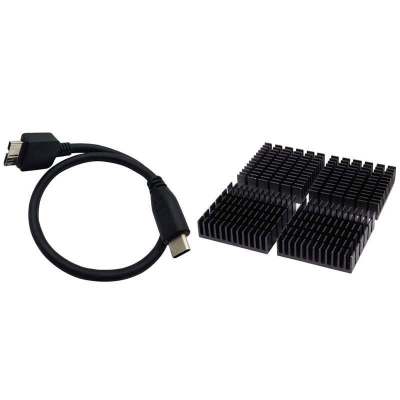 4 шт. черный алюминиевый радиатор охлаждающий ребро охладитель и 1 USB C к Micro 3 0 Type B