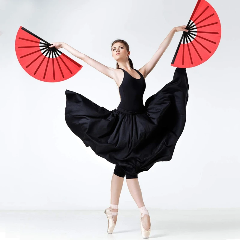 HOT-2 Pieces Large Folding Fan Nylon Cloth Handheld Chinese Kung Fu Tai Chi Decoration Fold Hand for Party F | Дом и сад