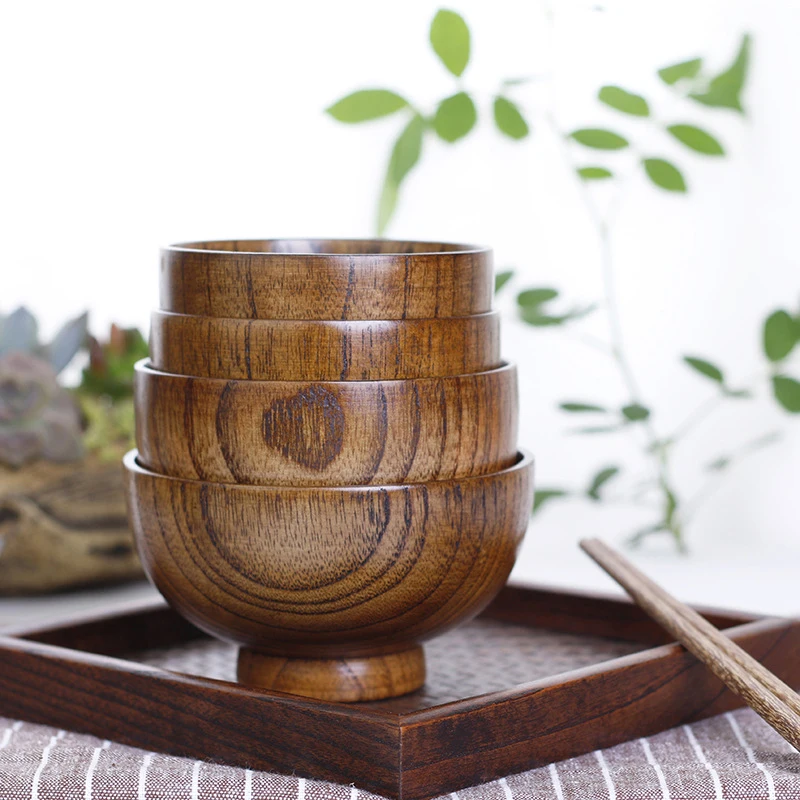 Japanese Style Wooden Bowl Simple Environmentally Friendly Natural Wood Striped Rice Bowl Instant Noodle Bowl Kitchen Utensils