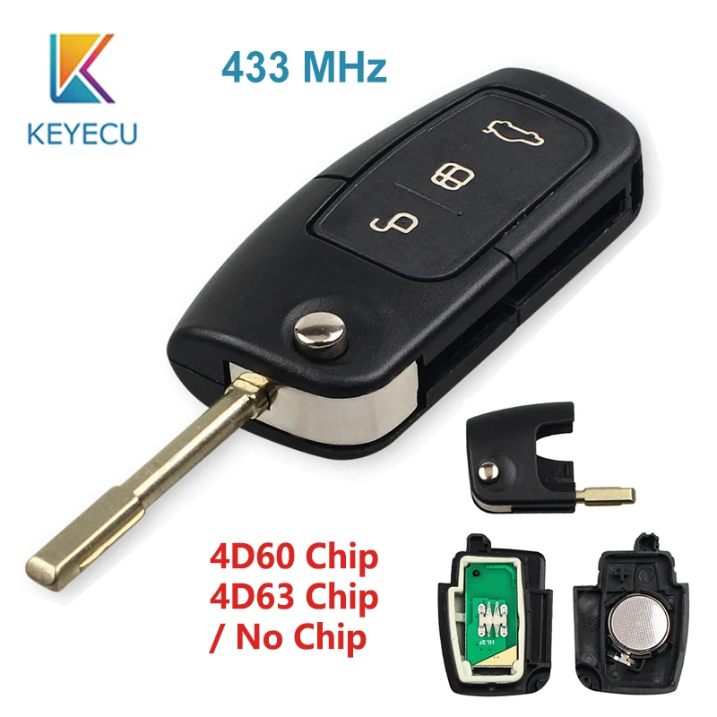 KEYECU 3 кнопки 433 МГц 4D60 4D63 чип Автомобильный Дистанционный ключ для Ford Fusion Focus Mondeo