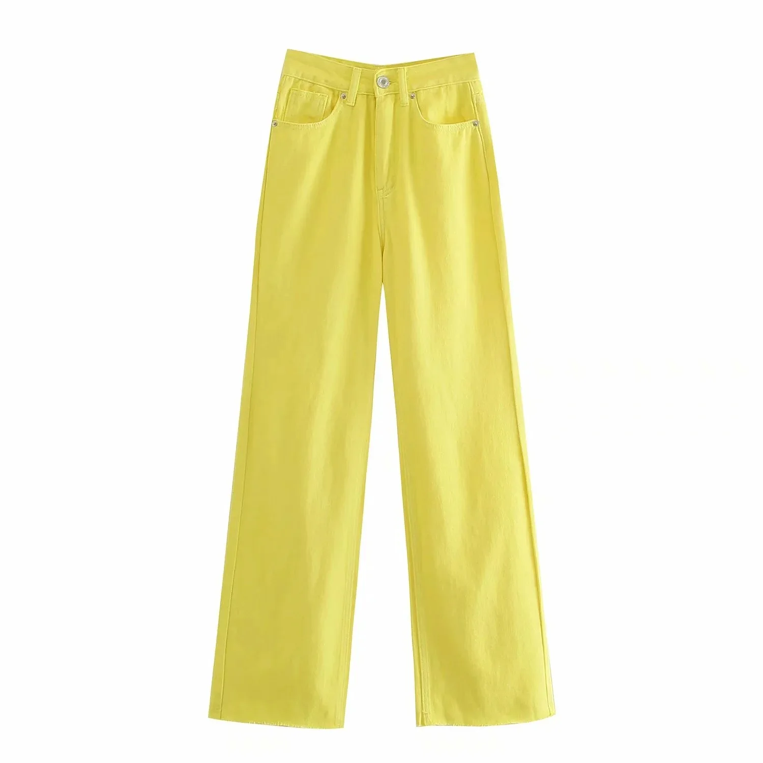 

Women Chic Fashion Five Pockets Coloured Wide-leg Jeans Vintage High Waist Zipper Fly Female Denim Trousers Full Length pants