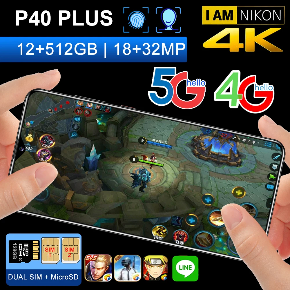 

Global Version Hawei P40 Plus 5G Smartphones 6.8 Inch Full Screen 12+512GB Face/Fingerprint Unlock Dual Sim 18+32MP HD Camera