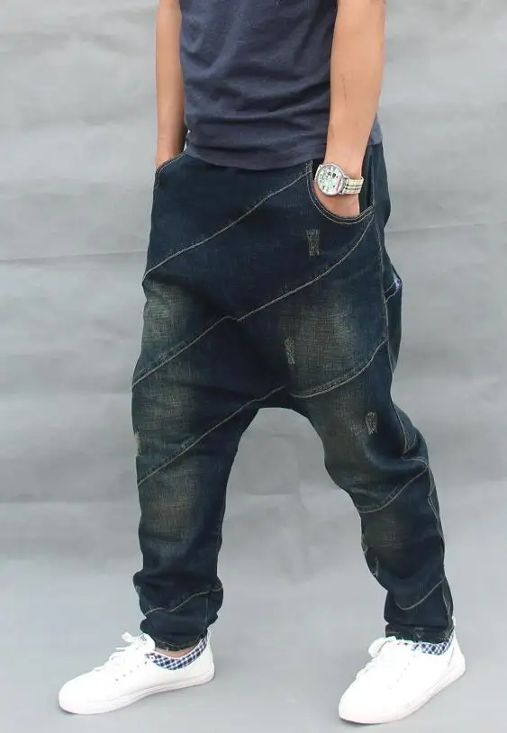 Cross-Pants Men's Loose Tapered Feet Harem Pants Loose Jeans Denim Harem Jeans Ripped Jeans Size 28-40