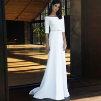 classic elegant wedding dresses a line floor length boat neck draped zipper sashes simple whiteivory 2020 new bridal gowns